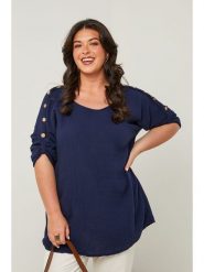 Curvy Lady Bluzka w kolorze granatowym rozmiar: 44/46. Niebieskie bluzki damskie Curvy Lady, bez wzorów, klasyczne, bez kołnierzyka, bez ramiączek. Za 131.74 zł.