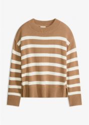 Sweter z cienkiej dzianiny z mieszanki bawełny. Czarne swetry klasyczne damskie bonprix, z bawełny, bez kołnierzyka. Za 64.99 zł.
