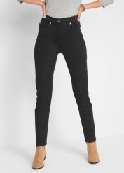 Dżinsy Slim Fit, mid waist, z wygodnym paskiem. Niebieskie jeansy damskie bonprix. Za 127.99 zł.