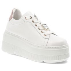 Białe Sneakersy Karino Stylowe Obuwie Damskie Na Platformie. Białe obuwie sportowe damskie Karino, na wiosnę, ze skóry, bez zapięcia. Za 449.00 zł.