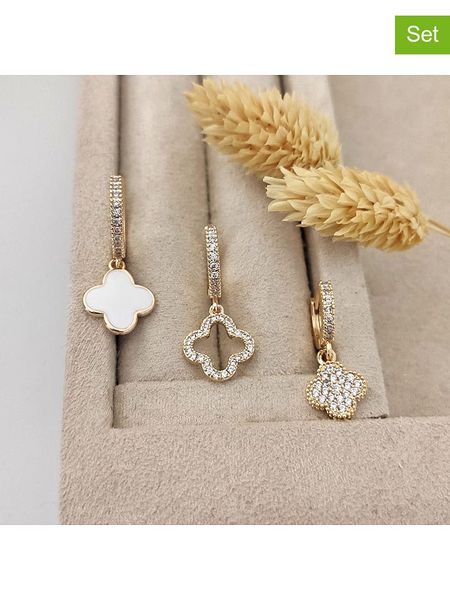 Nakkash Pozłacane kolczyki-kreole (3 szt.) z cyrkoniami i masą perłową rozmiar: onesize. Białe kolczyki damskie Nakkash, z cyrkonią, pozłacane. Za 83.03 zł.