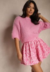 Różowa Tłoczona Spódnica w Stylu Bombki Valretis. Czerwone spódnice damskie Renee, na co dzień, l, bez wzorów, eleganckie, mini. Za 84.99 zł.