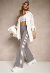 Szare Legginsy Flare High Waist z Marszczeniem i Lampasami Kirsena. Szare legginsy damskie Renee, l, bez wzorów, z jeansu. Za 49.99 zł.