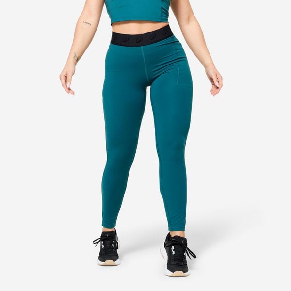 Legginsy fitness damskie Domyos. Niebieskie legginsy damskie DOMYOS, l, bez wzorów, z elastanu. Za 99.99 zł.