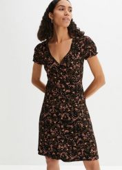 Sukienka z dżerseju z mieszanki wiskozy. Czarne sukienki damskie bonprix, bez wzorów, z dżerseju, bez ramiączek. Za 139.99 zł.