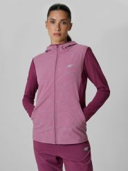 4F Bluza do biegania regular z kapturem damska - fioletowa XS. Fioletowe kardigany damskie 4F, s, bez wzorów, z materiału. Za 299.99 zł.