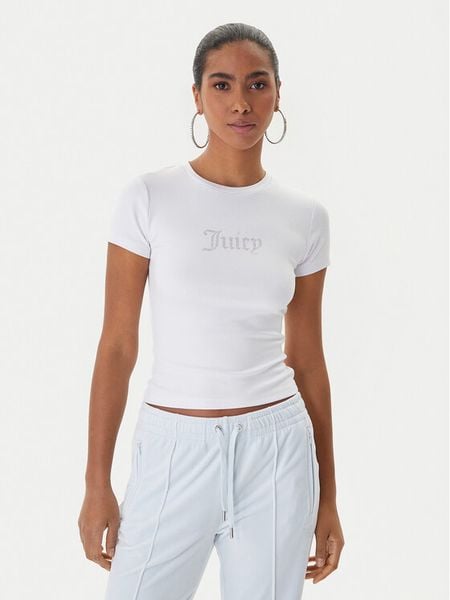 Juicy Couture T-Shirt Esme JCWCT225323 Biały Slim Fit. Białe t-shirty damskie Juicy Couture, m, bez wzorów, bez kołnierzyka. Za 179.99 zł.
