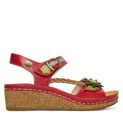 Sandały Laura Vita. Czerwone sandały damskie LAURA VITA, bez wzorów, bez obcasa, na koturnie, bez zapięcia. Za 429.99 zł.