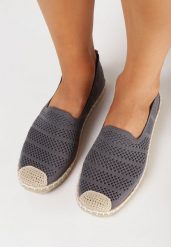 Szare Espadryle z Ażurowej Siateczki Ozdobione Plecionką Lanivesa. Szare espadryle damskie Born2be, w ażurowe wzory, bez obcasa. Za 44.99 zł.