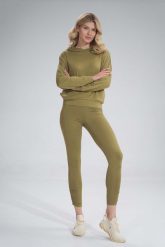Legginsy z Marszczoną Nogawką - Jasna Oliwka. Brązowe legginsy damskie Figl, s, bez wzorów, z dresówki. Za 159.00 zł.