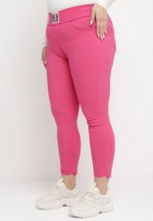 Ciemnoróżowe Spodnie Skinny z Kieszeniami Afrina. Czerwone rurki damskie Born2be, bez wzorów, z jeansu. Za 44.99 zł.