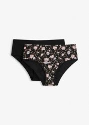 Figi menstruacyjne maxi, średnio wchłaniające, z bawełny organicznej (2 szt.). Czarne figi bonprix, bez wzorów, z bawełny. Za 64.99 zł.