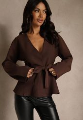 Brązowy Kardigan z Wiskozą Ozdobiony w Pasie Wiązaniem Tusllima. Brązowe kardigany damskie Renee, bez wzorów, z jeansu. Za 119.99 zł.