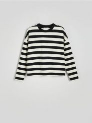 Bluza regular w paski - czarny. Czarne bluzy damskie Reserved, l, bez wzorów, z dzianiny, bez kaptura. W wyprzedaży za 49.99 zł.