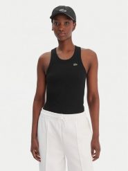 Lacoste T-Shirt TF5388 Czarny Slim Fit. Czarne t-shirty damskie Lacoste, bez wzorów, z bawełny, bez kołnierzyka. Za 289.99 zł.