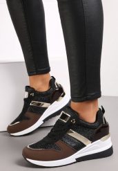 Czarne Sznurowane Sneakersy z Ozdobnymi Wstawkami i Koturnem Zharo. Czarne obuwie sportowe damskie Renee, z jeansu, bez zapięcia. Za 119.99 zł.