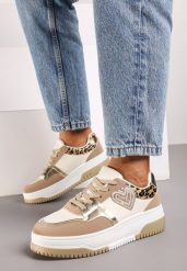 Ciemnobeżowe Sneakersy z Brokatowym Serduszkiem Asitalla. Brązowe obuwie sportowe damskie Born2be, z jeansu, bez zapięcia. Za 54.99 zł.