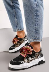 Czarne Sneakersy na Grubej Podeszwie z Ozdobnymi Sznurówkami Zeldema. Czarne obuwie sportowe damskie Renee, z jeansu, bez zapięcia. Za 89.99 zł.
