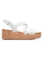 Clarks Skórzane sandały w kolorze białym na koturnie rozmiar: 36. Białe sandały damskie Clarks, bez wzorów, ze skóry, z otwartym noskiem, bez obcasa, na koturnie, bez zapięcia. Za 161.45 zł.