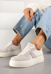 Beżowe Sneakersy Typu Kultowe Tenisówki na Grubej Podeszwie Nanessa. Brązowe obuwie sportowe damskie Renee, z jeansu, bez zapięcia, tenisowe. Za 79.99 zł.