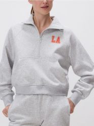 Bluza ze stójką - jasnoszary. Szare bluzy damskie Reserved, l, bez wzorów, z bawełny, bez kaptura. W wyprzedaży za 39.99 zł.