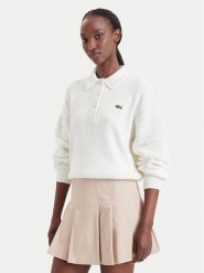 Lacoste Sweter AF8272 Kremowy Regular Fit. Białe swetry klasyczne damskie Lacoste, z bawełny, bez kołnierzyka. Za 949.99 zł.