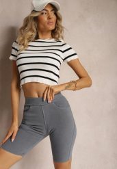 Ciemnoniebieskie Szorty z Gumką w Pasie High Waist Lorolia. Niebieskie szorty damskie Renee, bez wzorów, z jeansu, z podwyższonym stanem. Za 19.99 zł.