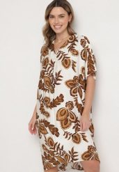 Brązowa Sukienka z Lnem i Wiskozą Ozdobiona Cyrkoniami Sadelune. Brązowe sukienki damskie Born2be, bez wzorów, z wiskozy, eleganckie, bez ramiączek. Za 109.99 zł.