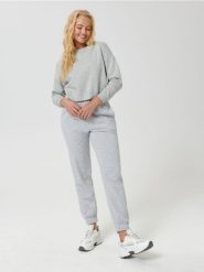 Bluza ze ściągaczami - szary. Szare bluzy damskie Sinsay, l, bez wzorów, z dresówki, bez kaptura. W wyprzedaży za 22.99 zł.