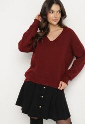 Bordowy Sweter z Bawełną Oversize Yorate. Czerwone swetry klasyczne damskie Born2be, uniwersalny, z bawełny, bez kołnierzyka. Za 109.99 zł.