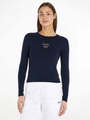 TOMMY JEANS Koszulka w kolorze granatowym rozmiar: S. Niebieskie bluzki damskie Tommy Jeans, s, bez wzorów, z jeansu, bez kołnierzyka, bez ramiączek. Za 100.99 zł.