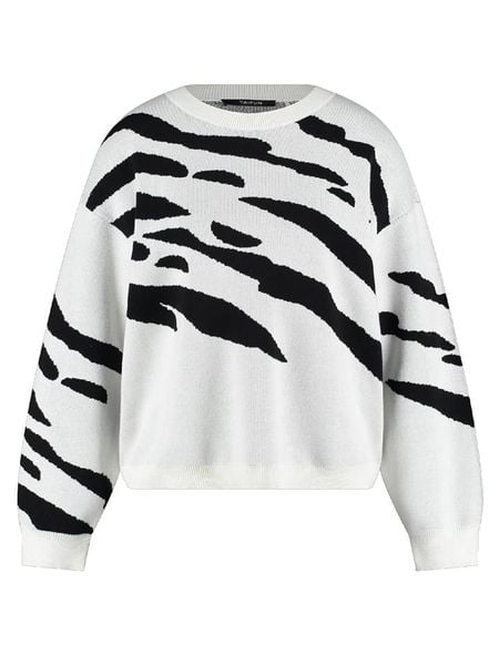 TAIFUN Sweter w kolorze biało-czarnym rozmiar: 36. Białe swetry klasyczne damskie Taifun, z bawełny, bez kołnierzyka. Za 161.73 zł.
