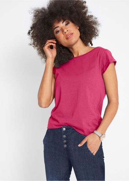T-shirt z czystej bawełny. Czerwone t-shirty damskie bonprix, bez wzorów, z bawełny, bez kołnierzyka. Za 34.99 zł.