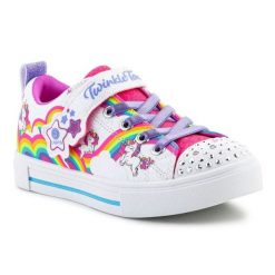 Buty Skechers Twinkle Toes S Lights Twinkle Sparks Jumpin Clouds 314809L-WMLT wielokolorowe. Białe buty sportowe dziewczęce z materiału, bez zapięcia. Za 331.10 zł.
