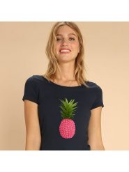 WOOOP Koszulka "Floral pineapple" w kolorze granatowym rozmiar: L. Niebieskie koszulki damskie Wooop, l, bez wzorów, z bawełny, bez kołnierzyka, bez ramiączek. Za 61.46 zł.