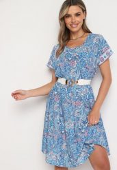 Niebieska Wiskozowa Sukienka o Rozkloszowanym Kroju w Stylu Boho Melnea. Niebieskie sukienki damskie Born2be, bez wzorów, z wiskozy, boho, bez ramiączek. Za 89.99 zł.