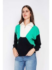 C& Jo Sweter w kolorze czarno-biało-turkusowym rozmiar: 34. Białe swetry klasyczne damskie C& Jo, ze splotem, bez kołnierzyka. Za 130.99 zł.