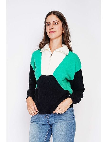 C& Jo Sweter w kolorze czarno-biało-turkusowym rozmiar: 34. Białe swetry klasyczne damskie C& Jo, ze splotem, bez kołnierzyka. Za 130.99 zł.