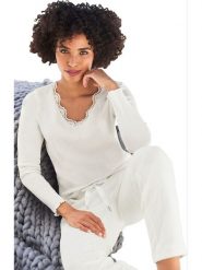 Heine Koszulka w kolorze kremowym rozmiar: 48. Brązowe bluzki damskie Heine, bez wzorów, z bawełny, bez kołnierzyka, bez ramiączek. Za 43.57 zł.