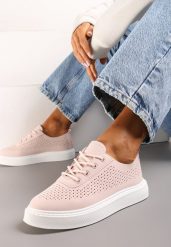 Różowe Sneakersy na Grubej Podeszwie z Perforacją Nobera. Czerwone obuwie sportowe damskie Renee, z materiału, bez zapięcia. Za 49.99 zł.