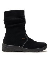 Rieker Botki Z7171-01 Czarny. Czarne botki damskie Rieker, ze skóry, bez obcasa, na płaskiej podeszwie, bez zapięcia. Za 339.99 zł.