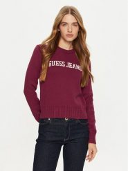 Guess Jeans Sweter W4BR10 Z3HM1 Bordowy Regular Fit. Czerwone swetry klasyczne damskie Guess Jeans, xs, z bawełny, bez kołnierzyka. Za 219.99 zł.