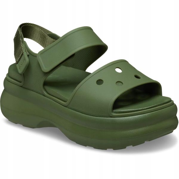 Sandały dla Kobiet Crocs Soho Y-Strap Sandal. Zielone sandały damskie Crocs, bez wzorów, z materiału, bez obcasa, na platformie, bez zapięcia. Za 289.99 zł.