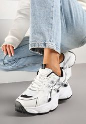 Biało-Czarne Sneakersy na Platformie z Tłoczeniem i Ozdobnymi Paskami Tatormira. Białe obuwie sportowe damskie Renee, z jeansu, bez zapięcia. Za 99.99 zł.
