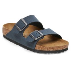 Klapki dla dorosłych Birkenstock Arizona BS. Niebieskie klapki damskie Birkenstock, bez wzorów, z materiału, bez obcasa, bez zapięcia. Za 279.00 zł.