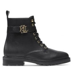 Trzewiki LAUREN RALPH LAUREN. Czarne botki damskie Lauren Ralph Lauren, bez obcasa, na płaskiej podeszwie, bez zapięcia. Za 629.99 zł.