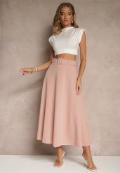 Różowa Rozkloszowana Spódnica Maxi z Paskiem i Klamrą Adlirca. Czerwone spódnice damskie Renee, s, bez wzorów, maxi. Za 69.99 zł.