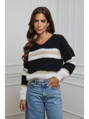 L'armoire de Suzette Sweter w kolorze czarno-białym rozmiar: 34/36. Czarne swetry klasyczne damskie L'armoire de Suzette, l, ze splotem, bez kołnierzyka. Za 74.11 zł.