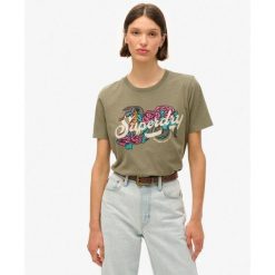 Damska koszulka na co dzień Superdry Tattoo Script. Zielone koszulki sportowe damskie Superdry, bez wzorów, bez ramiączek. Za 164.00 zł.