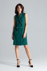 Elegancka żakietowa sukienka z kopertowym dekoltem zielona. Zielone sukienki damskie Sukienki.shop, bez wzorów, biznesowe, bez ramiączek. Za 239.00 zł.